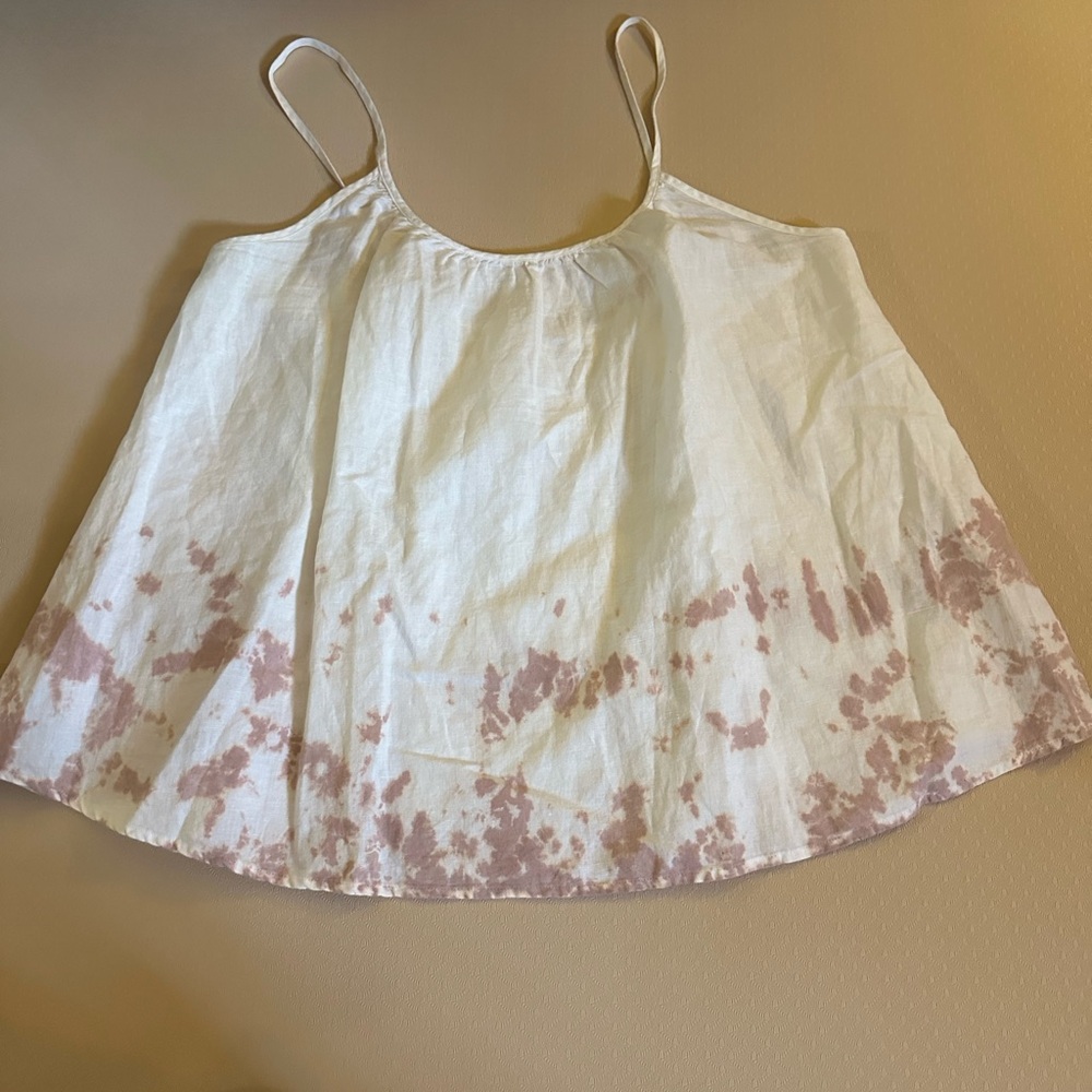 LACAUSA Anthropologie 2014 Cream and Pink Tie-Dye Top